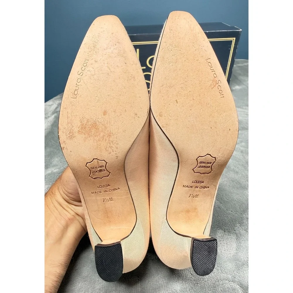 Laura Scott Louisa Pumps Womens 7.5 M Peach Fabric Kitten Heel Career Shoes